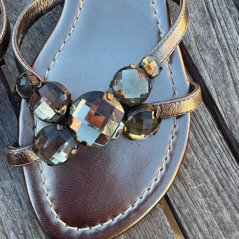 Boden Jeweled Thong Sandal Size EU 40 / US 9 Metallic Pewter